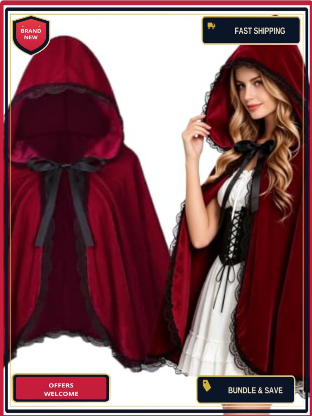 Velvet Hooded Little Red Riding Hood Cape Cosplay Costume